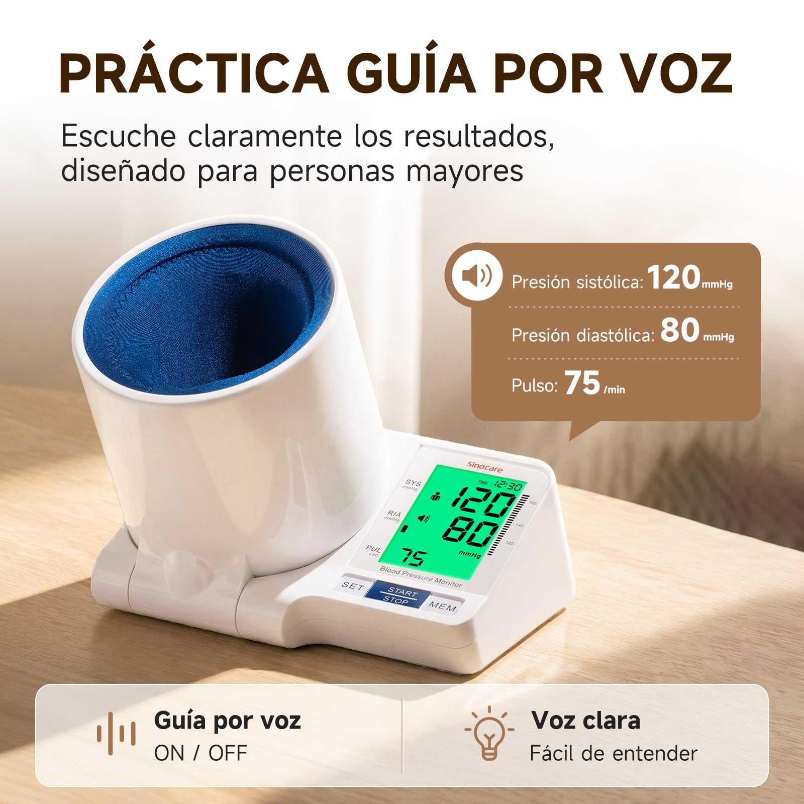 Sinocare Tensiómetro Brazo Digital Automático Detección Arritmia Blanco