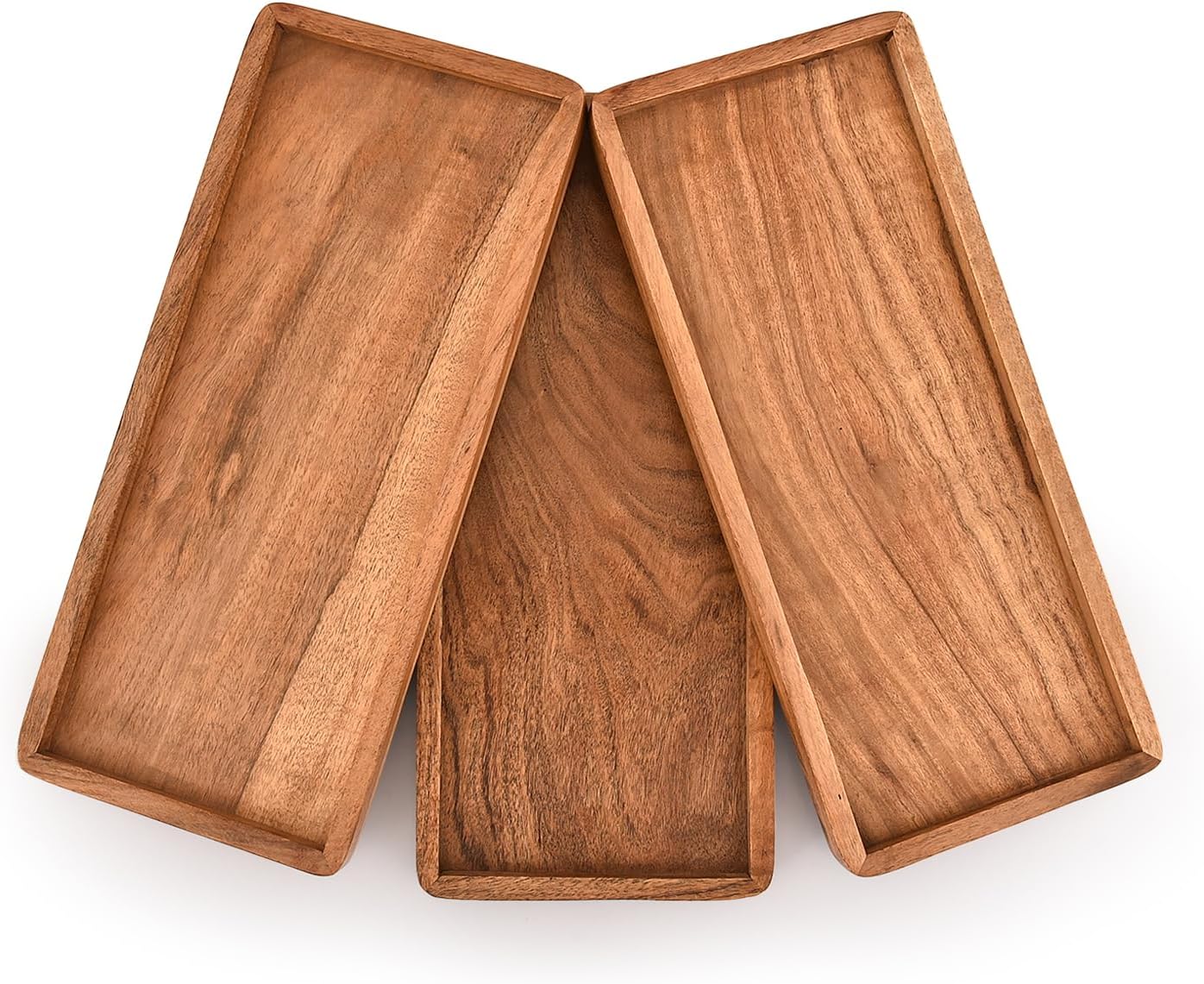 Acacia Wood Tray | Natural Farmhouse Food Display & Ottoman Trays for Charcuterie, Appetizers, Drinks (12" X 6" X 0.75")