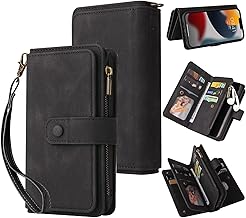 GoodcAcy Mobile Phone Case for Vivo V29 5G Case, Flip Case, Leather Case, Zip, Magnetic Closure, Wallet with 15 Card Slots, Stand Funtion, Retro Leather Case, Black