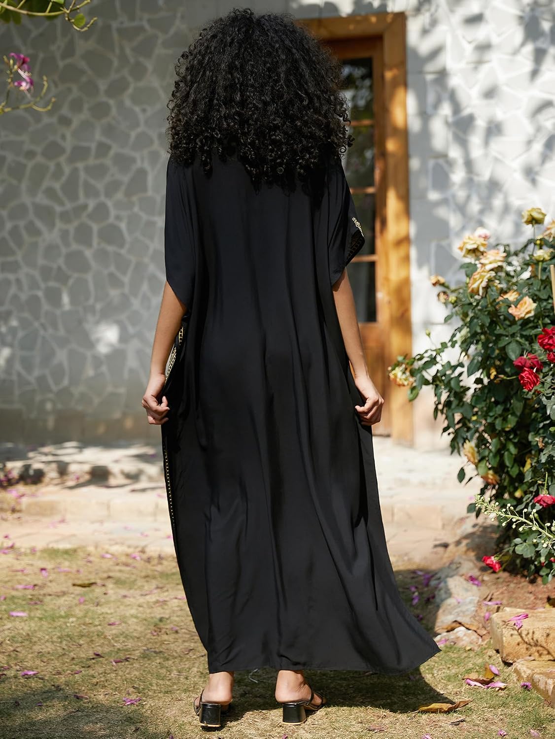 NFVNKJ Swimsuit Cover Ups Embroidery V Neck Short Sleeve Swim Cover Up for Women Kaftan Dresses