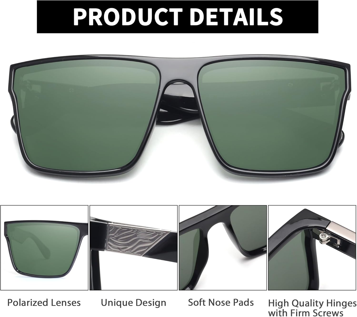 JIM HALO Retro Polarized Sunglasses Men Women Flat Top Square UV400 Glasses for Driving Fishing Hiking Golfing