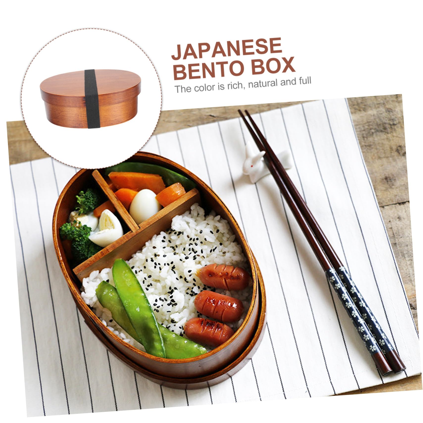 Boîte à Bento Japonaise Ovale en Bois Brun, Couvercle Scellé Portable