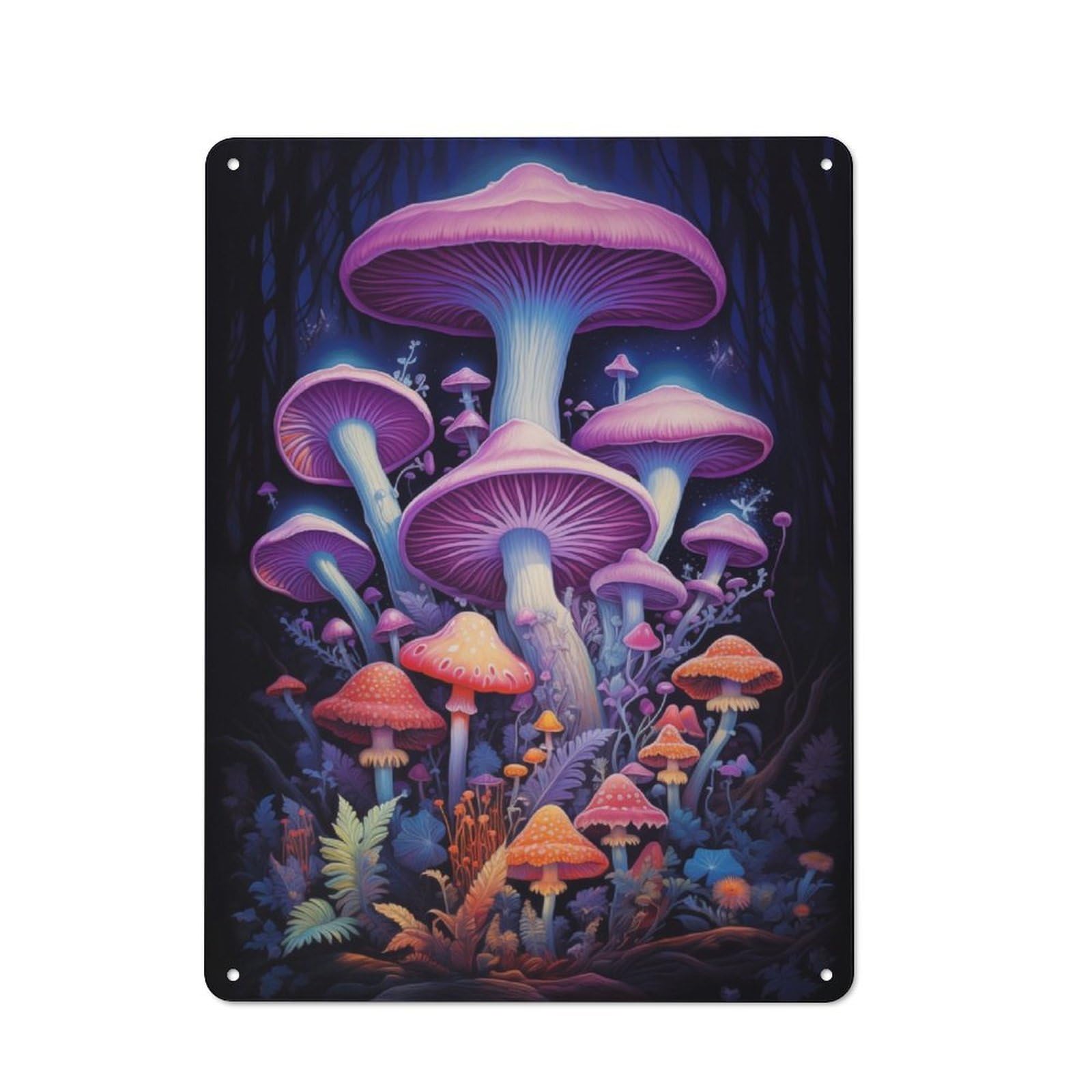 Junmoney Mushrooms In Purple Metal Plaque 40X30cm With For Hallway Wall, Retro Decor, For Wall Display Collectors