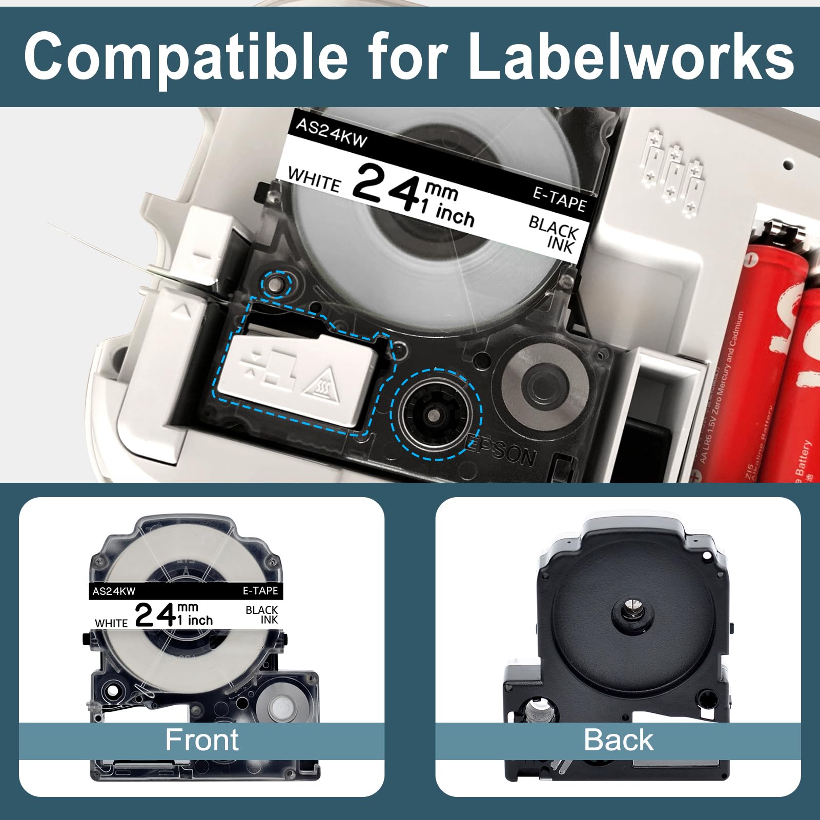 GREENCYCLE 4 nastri compatibili per etichettatrice LW 24 mm 1" LK-6WBN LC 6WBN9 SS24KW nero su bianco per stampanti LabelWorks LW600P LW700 LW900P LW1000P