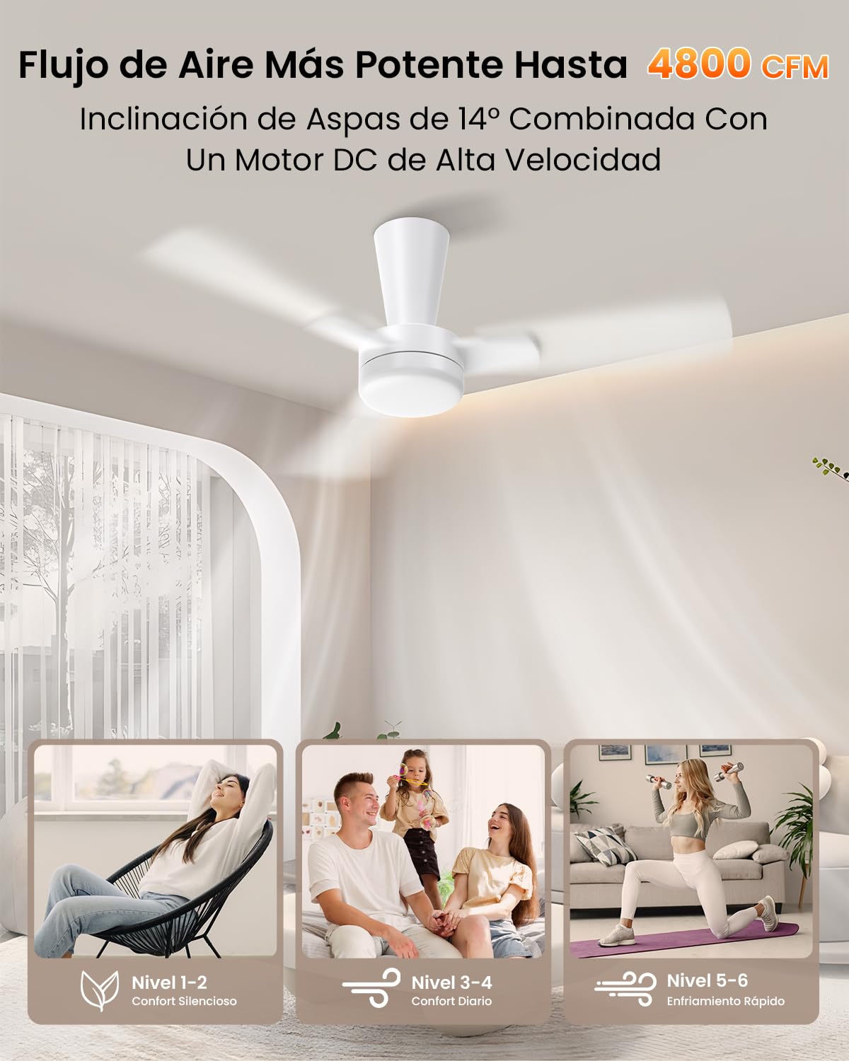 Ventilador de Techo con Luz 106 cm, Motor DC Silencioso, Mando a Distancia, LED Regulable, 6 Velocidades, Temporizador, Función Verano Invierno, Aspas Encajables, Madera Clara/Blanco