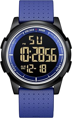 GOLDEN HOUR Ultra-Thin Minimalist Sports Waterproof Digital Mens Watches with Wide-Angle Display Rubber Strap Wristwatch for Men Women