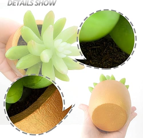 Vista 4 de VANGOLD Paquete de 2 suculentas artificiales Bring Nature Indoor en macetas doradas de moda, perfectas para decoración del hogar, oficina y eventos