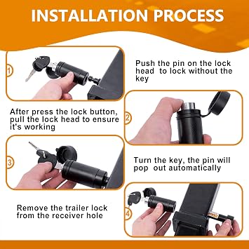 Trailer Hitch Locks, Hitch Lock with 5/8'' Dia 3-1/2 Long Pin Fits 2 and 2-1/2 Receiver Tubes, Class III IV Hitches, Trailer, Truck, Car and Boat Receiver Lock (Keys Alike 4 Pack)