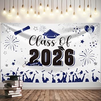 Graduation Banner Class of 2026, XtraLarge 72x44 Blue & White Graduation Decorations 2026, Graduation Party Banner for High School College Grad Backdrop Poster Congrats Grad Sign Outdoor Photo Decor