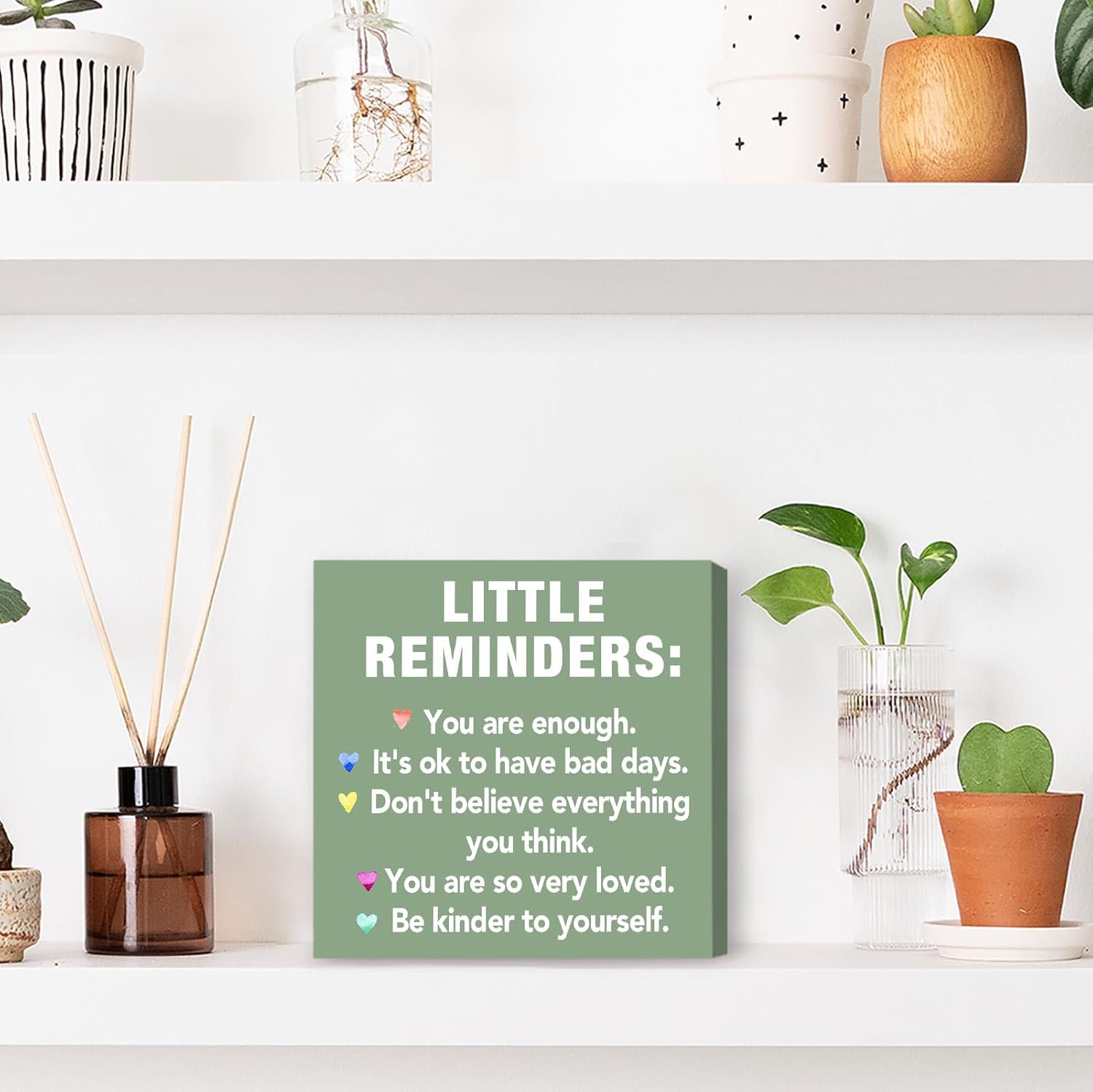 Sage Green Office Desk Accessories Decor Sign Encouragement Gifts for Women Little Reminders Desk Sign - Inspirational Wooden Box Plaque image 3