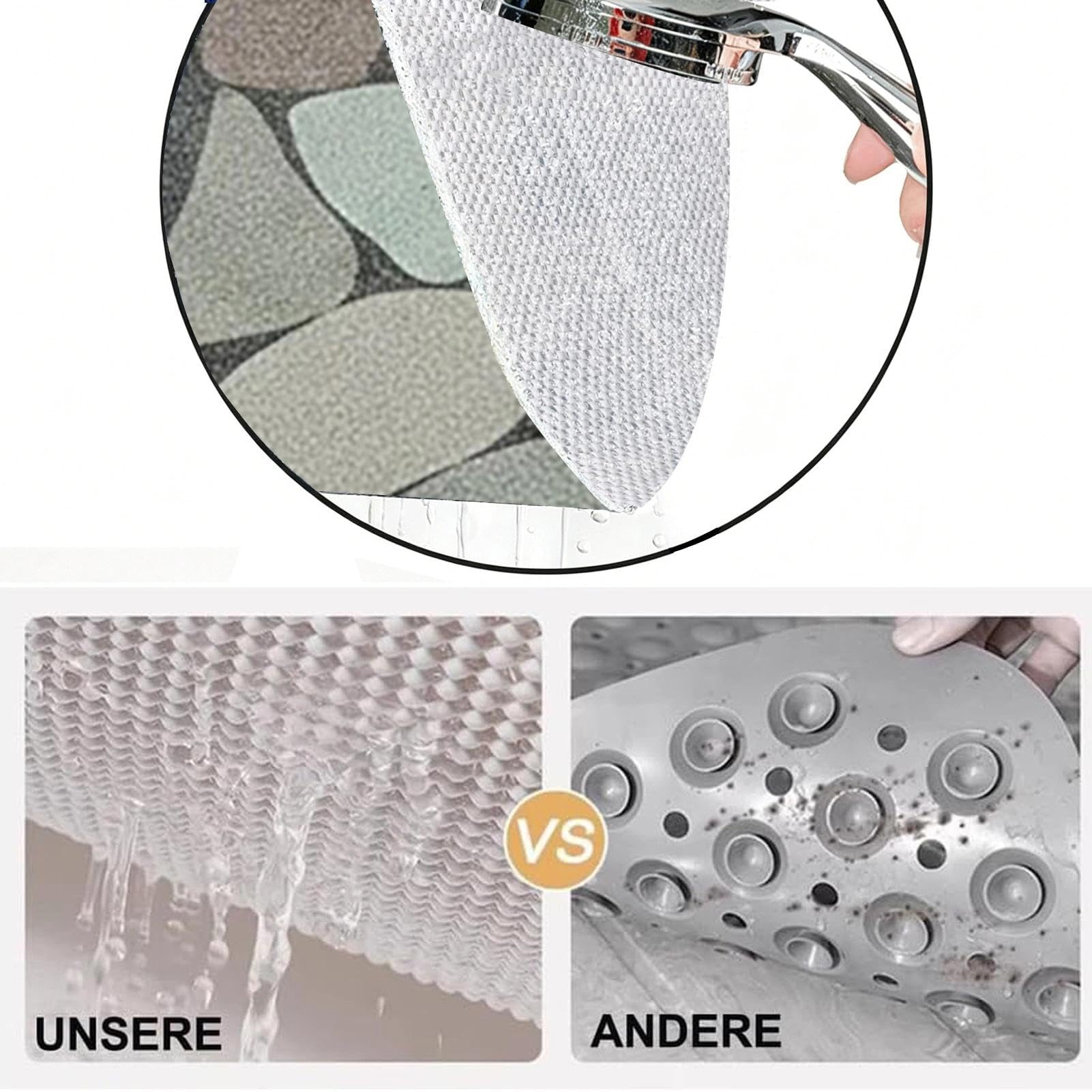 Duschmatte rutschfest 80x120 cm / 1.7 kg Dicke/ 1cm Modern Stil Duscheinlage rutschfest Weich Komfort PVC Antirutschmatte dusche mit Ablaufloch,Hohe Wasserdurchlässigkeit für Nassbereiche