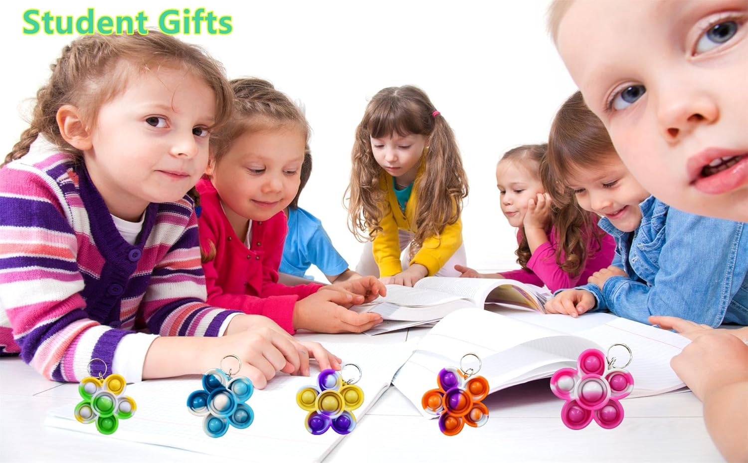 20 Packs Bulk Flower Fidget Bubble Mini Pop Fidget Keychain，Birthday Party Favors Supplies summer Student Prizes