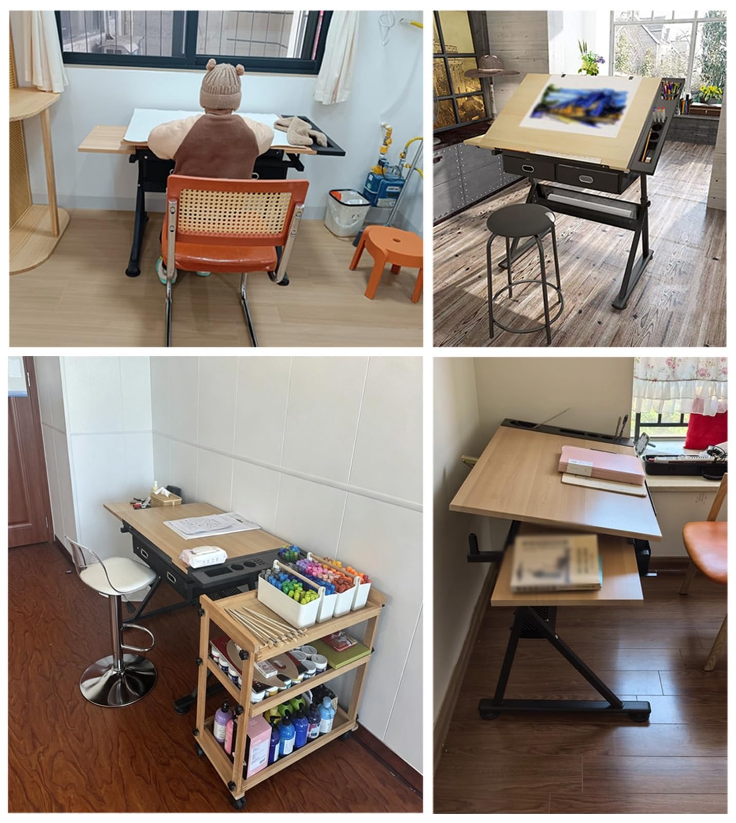 Table a Dessin Réglable avec Rangement et Inclinaison, Poste de Travail