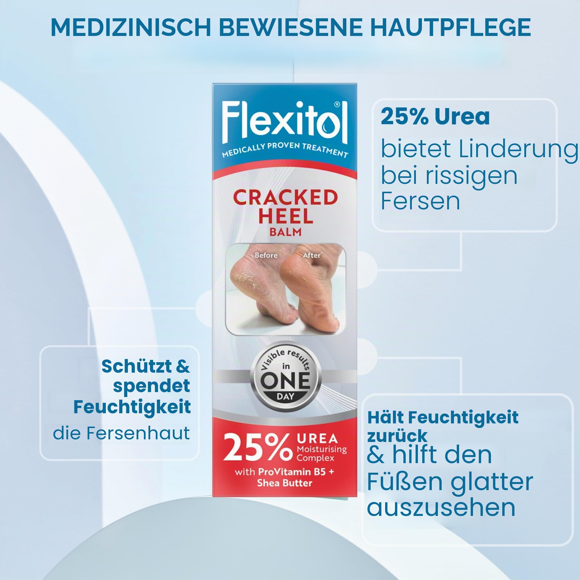 Flexitol Rissiger Fersenbalsam, Sichtbare Ergebnisse in 1 Tag, Für extrem trockene Füße & rissige Fersen, Entfernt harte Haut, 25% Urea, medizinisch bewährte Fußcreme, Diabetiker geeignet, 1 x 56 g