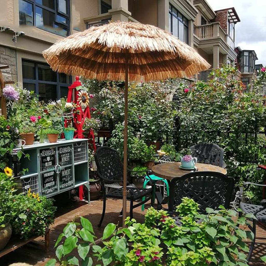 Sombrilla de rafia con base, diámetro de 160 cm, sombrilla de paja para exteriores con función de inclinación, sombrilla de playa hawaiana para jardín, mercado residencial