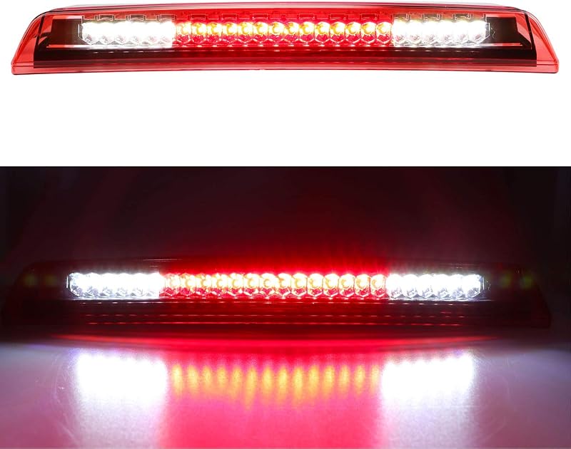 Terceira luz de freio LED Bomusou para Nissan Titan e Frontier – Carcaça cromada com lente vermelha