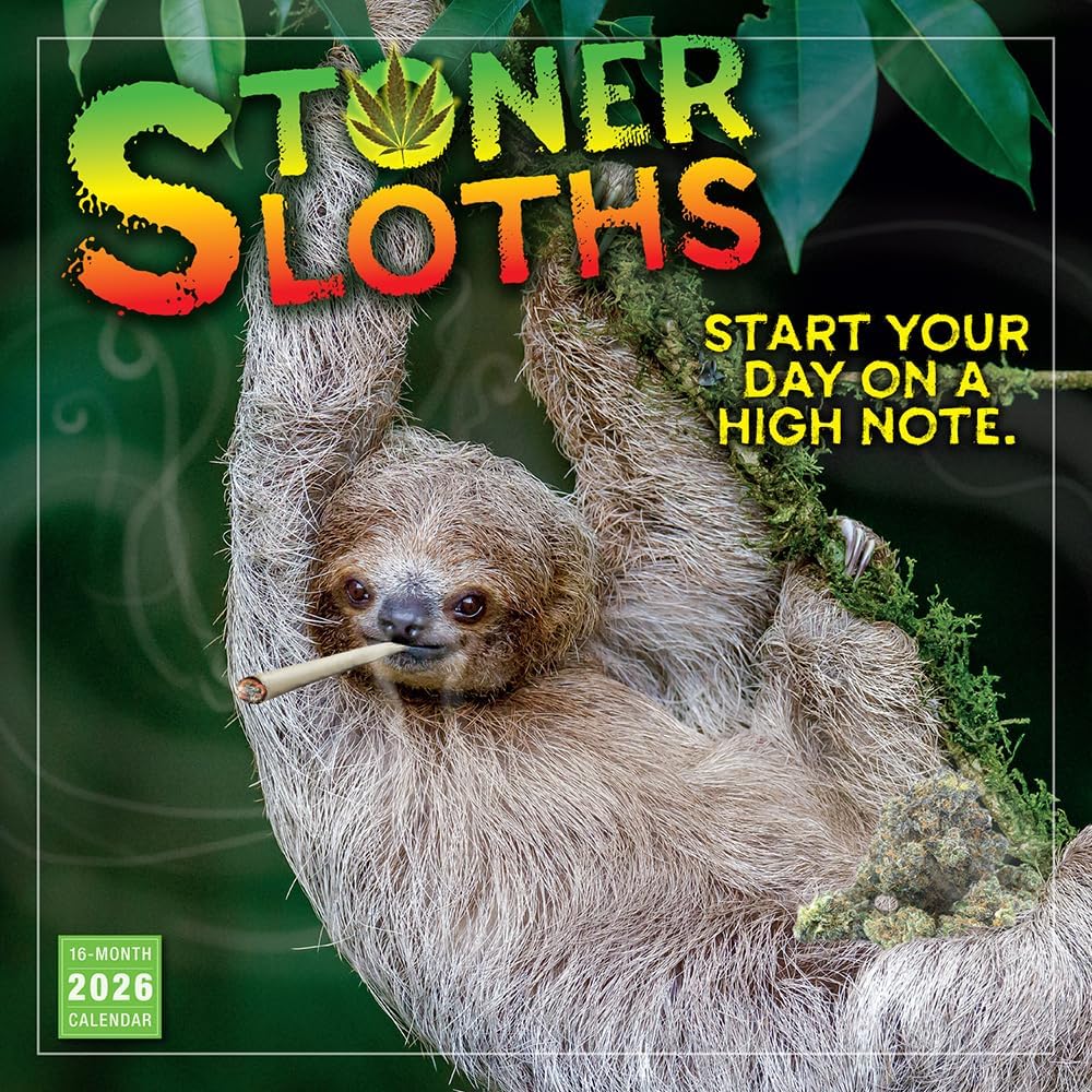 Stoner Sloths 2026 Wall Calendar, 12-Month Humor & Comic Calendar, 12" x 12", 2026 Wall Planner for Home or Office, Funny Sloth Art for Daily Planning