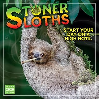 Stoner Sloths 2026 Wall Calendar, 12-Month Humor & Comic Calendar, 12" x 12", 2026 Wall Planner for Home or Office, Funny Sloth Art for Daily Planning