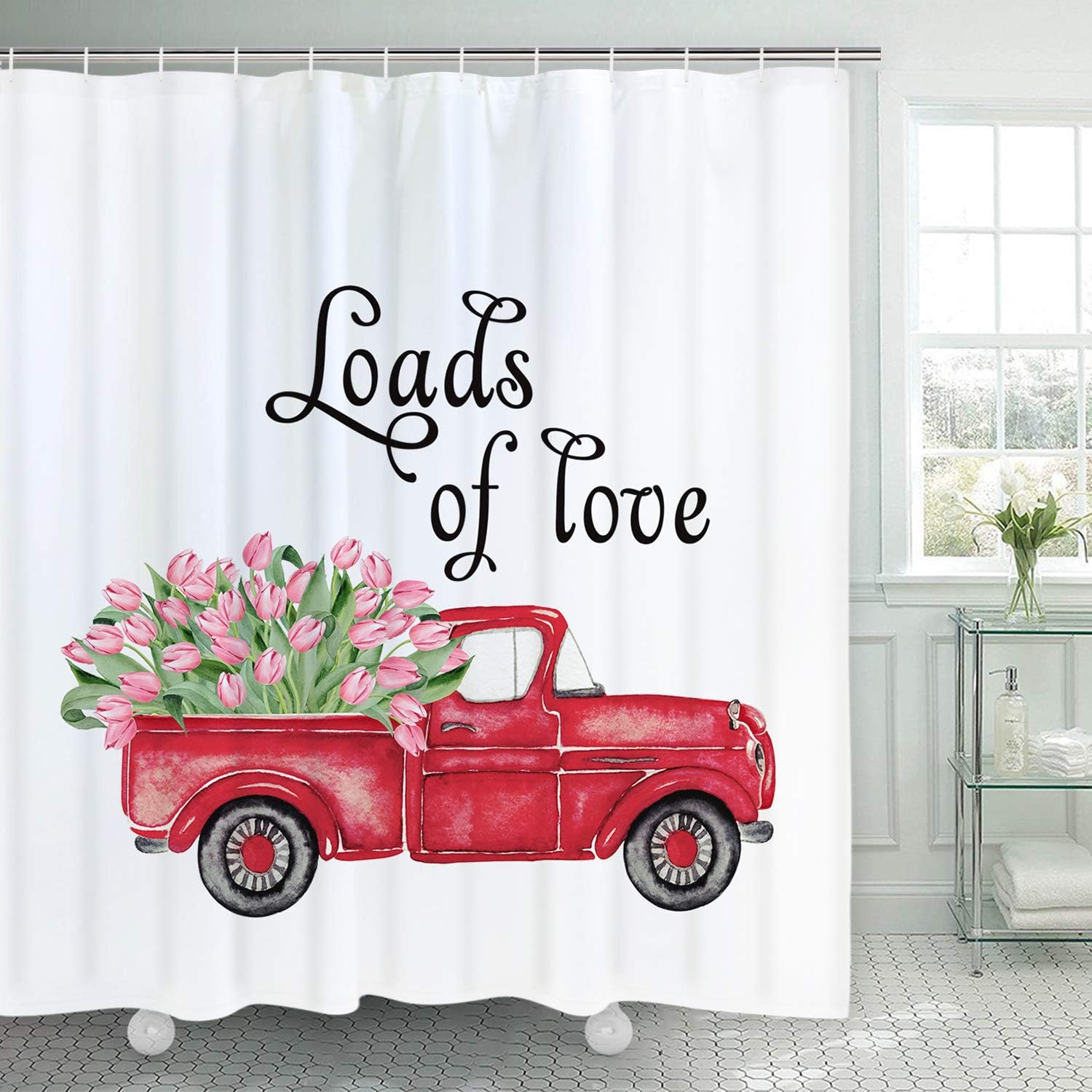 Alishomtll Valentines Day Shower Curtain Romantic Flower on