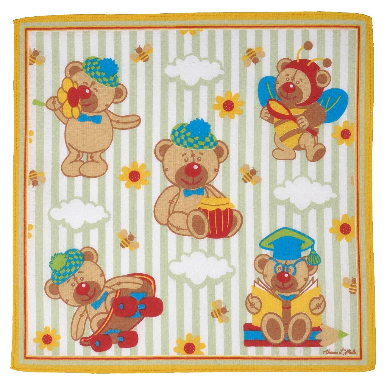Set di 12 fazzoletti per bambini al motivo d'animali, misure 26 x 26 cm, 100% cotone, design 6