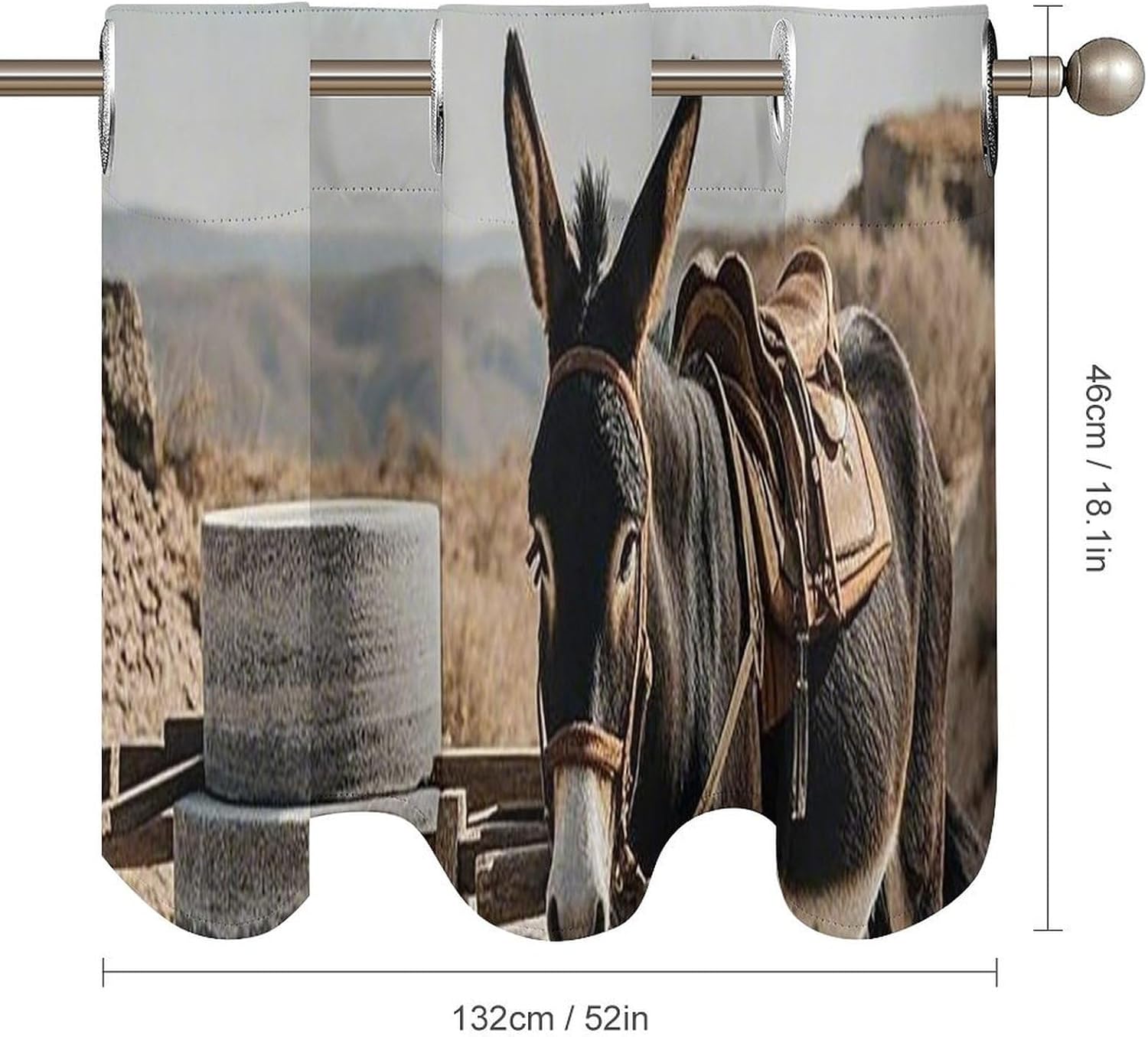 Donkey Pulling Mill Valance for Windows, 2 Pack Kitchen Curtains Modern Home Decor, Soft Blackout Window Curtains for Living Room & Bedroom, 18 X 52 Inch