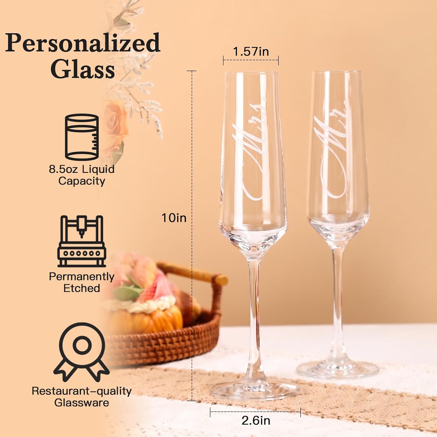Mr. and Mrs. Wedding Champagne Flutes-Toasting Champagne Glasses for Bride and Groom Wedding Luxury Gift Box for Anniversary Engagement Celebrations Bridal Shower Gifts