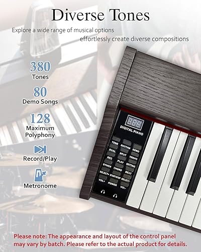 Miniatura 5 de Longeye Teclado de piano de 88 teclas, piano eléctrico de madera, piano digital semipesado para principiantes y profesionales con soporte para Nuez