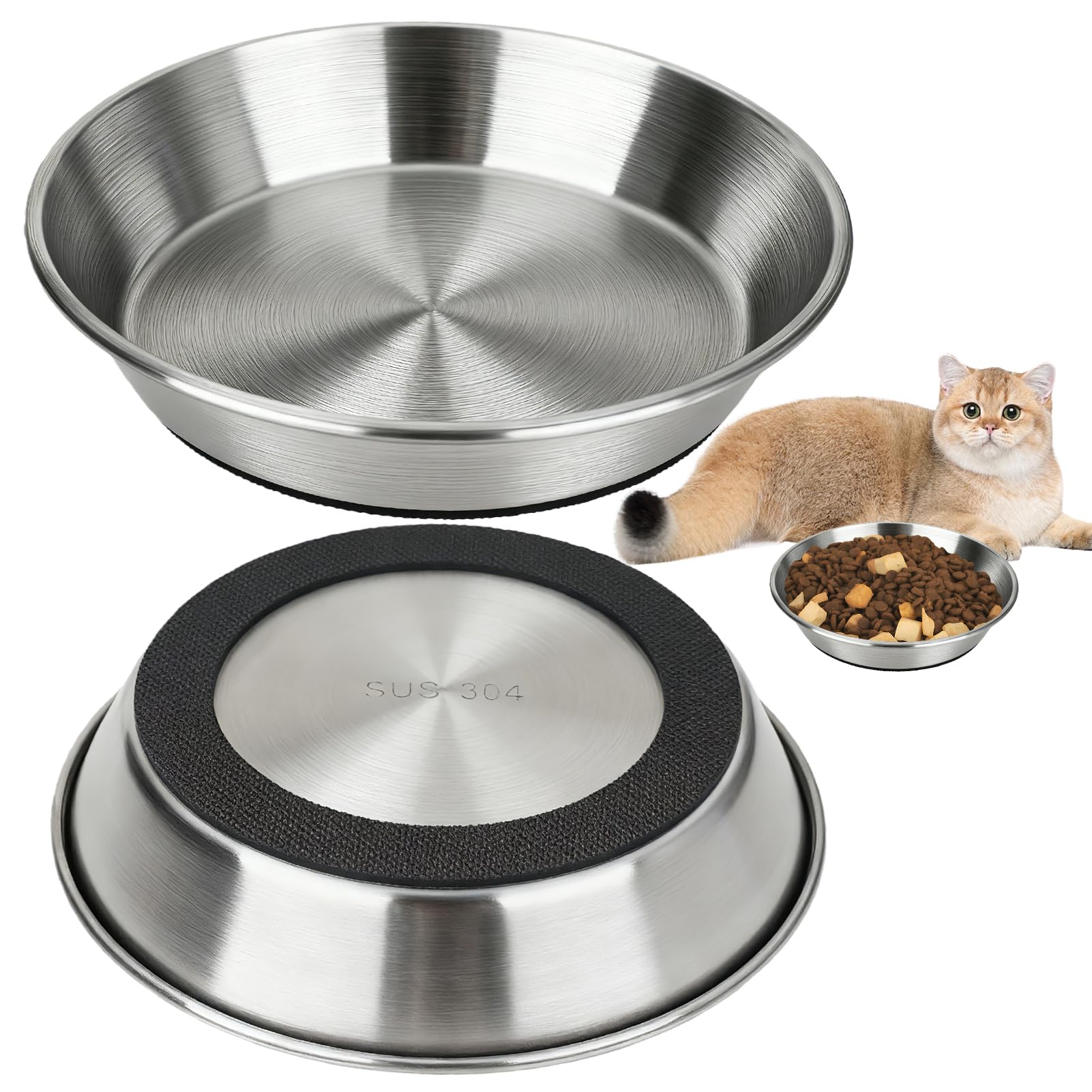 Gamelles pour chat en acier inoxydable 15 cm avec socle antidérapant durable