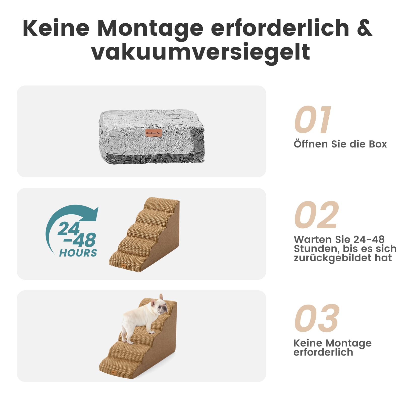 Gardner Pet Hundetreppe 5 Stufen, Waschbarer Hundetreppe 55cm Hoch, rutschfeste Haustiertreppe für Kleine Hunde, Tragbar Hunderampe Katzentreppe aus hochdichtem Schaumstoff für Sofa Bett
