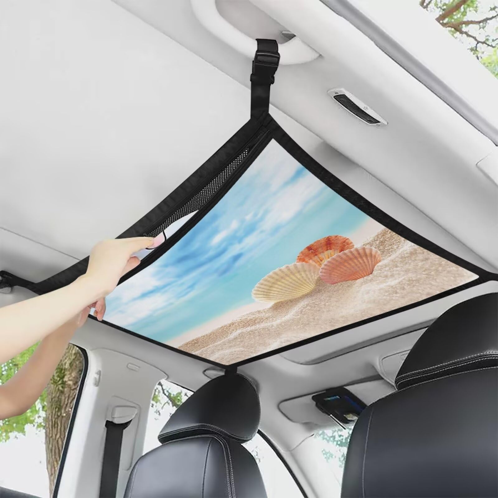 Tupalatus Beach Shell Car Roof Net 31x24 Inches for Small Items SUV Ceiling Storage Net Pocket Road Trip Accessories for Car Truck SUV