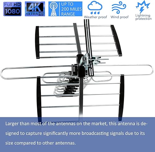 Miniatura 3 de Five Star Antena HDTV 2024 versión más reciente VHFUHF 4K 200 millas de alcance con divisor de antena compatible con 4 televisores y cable RG6 de 40