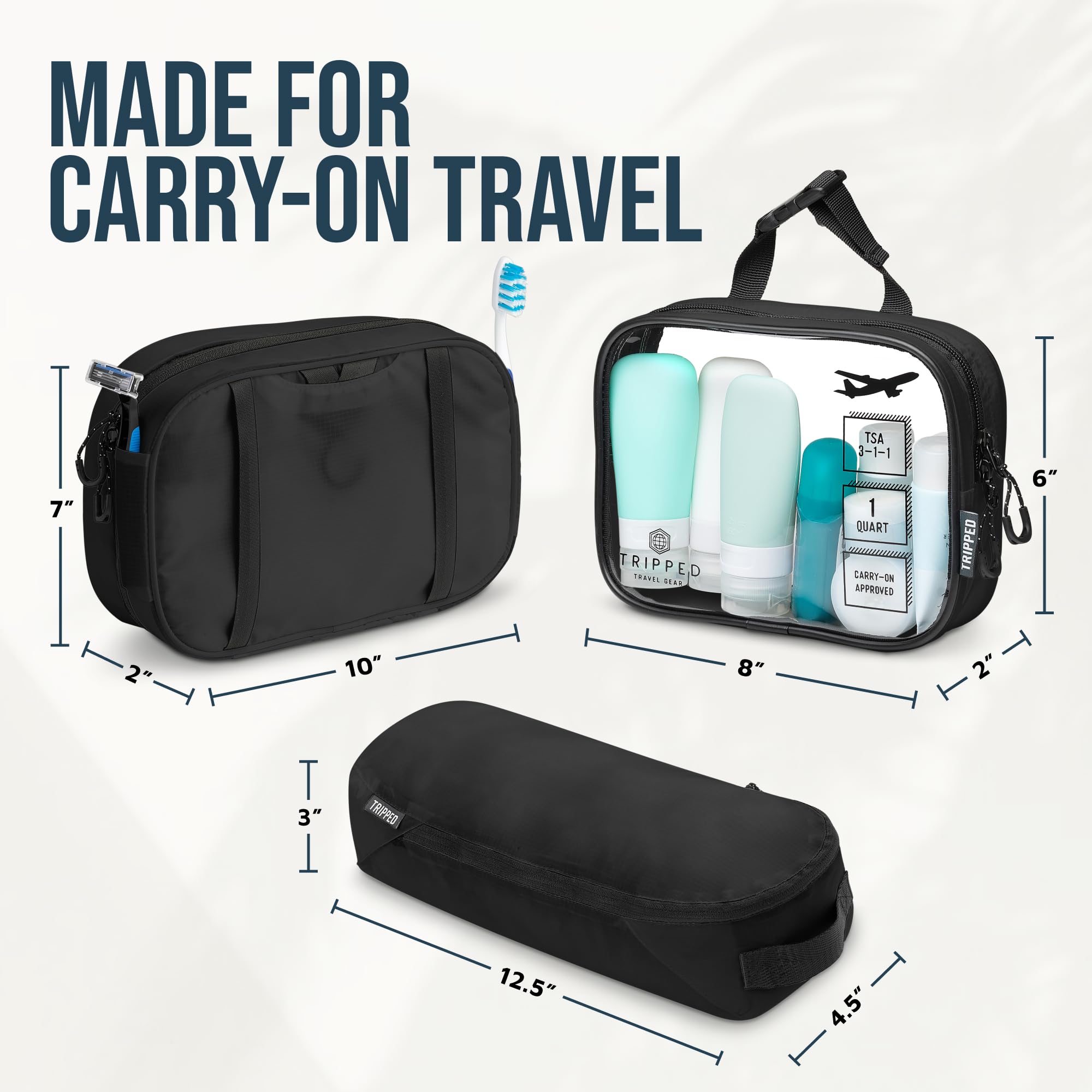 Juego de Neceser de tocador: Bolsa de Aseo Colgante de Viaje + Bolsa de cosméticos 311 TSA + Bolsa organizadora de Accesorios Ultraligera