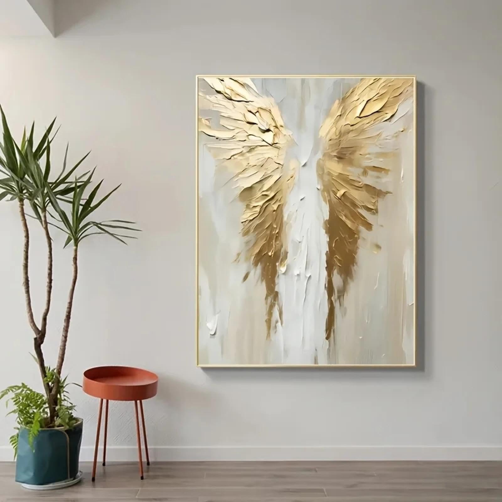 ZHUOYA Golden Wings-Druck, Gemälde auf Leinwand, 2D, abstrakte Engelsflügel, Wandkunst, Bild, große Heimdekoration für Wohnzimmer, Schlafzimmer, 80 x 120 cm, rahmenlos