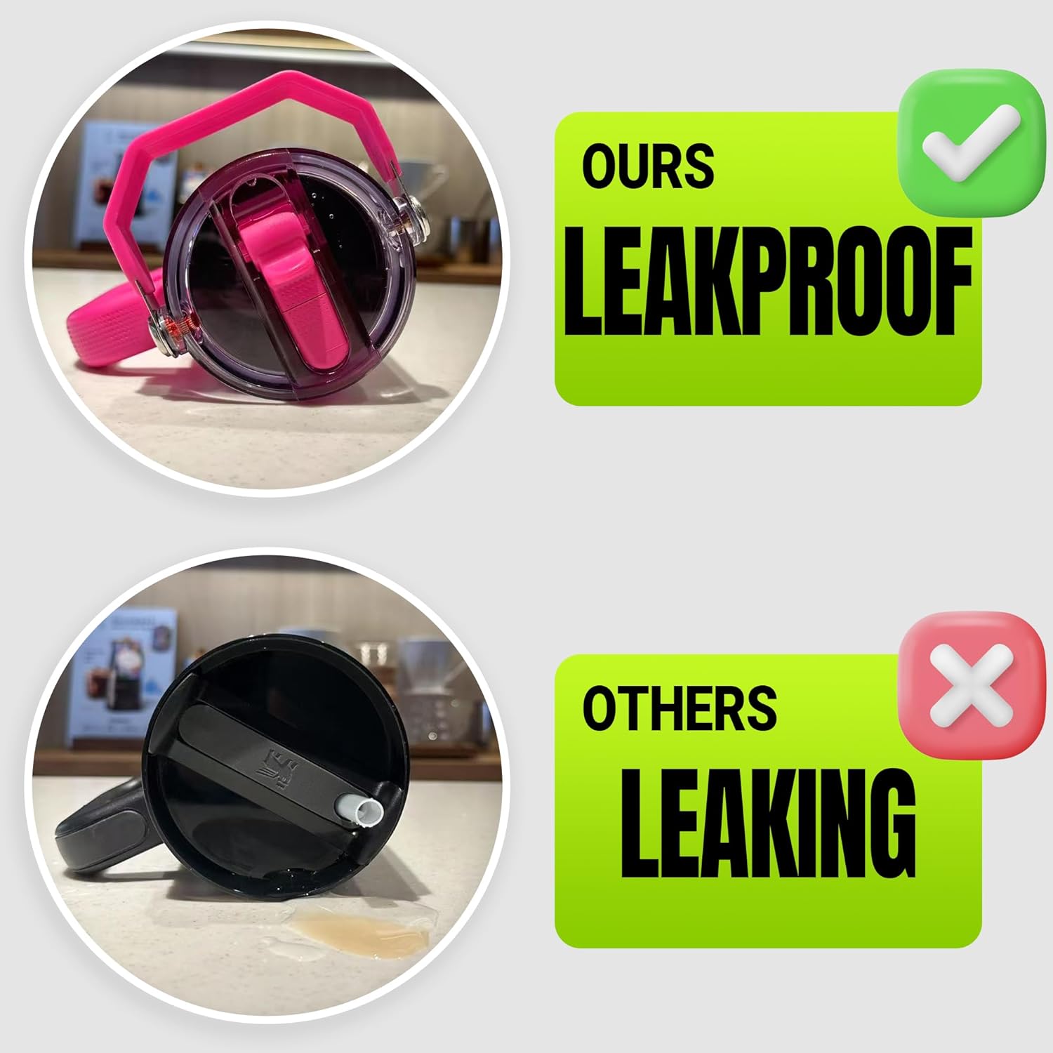 2 PCS Handle Flip Straw Lid Replacement for Stanley 30 oz Tumbler,100% Leak-proof Lid,Spill Proof and Splash Resistant Tumbler Cover,with Detachable Suction Nozzle(Black and Cream) - Image 3