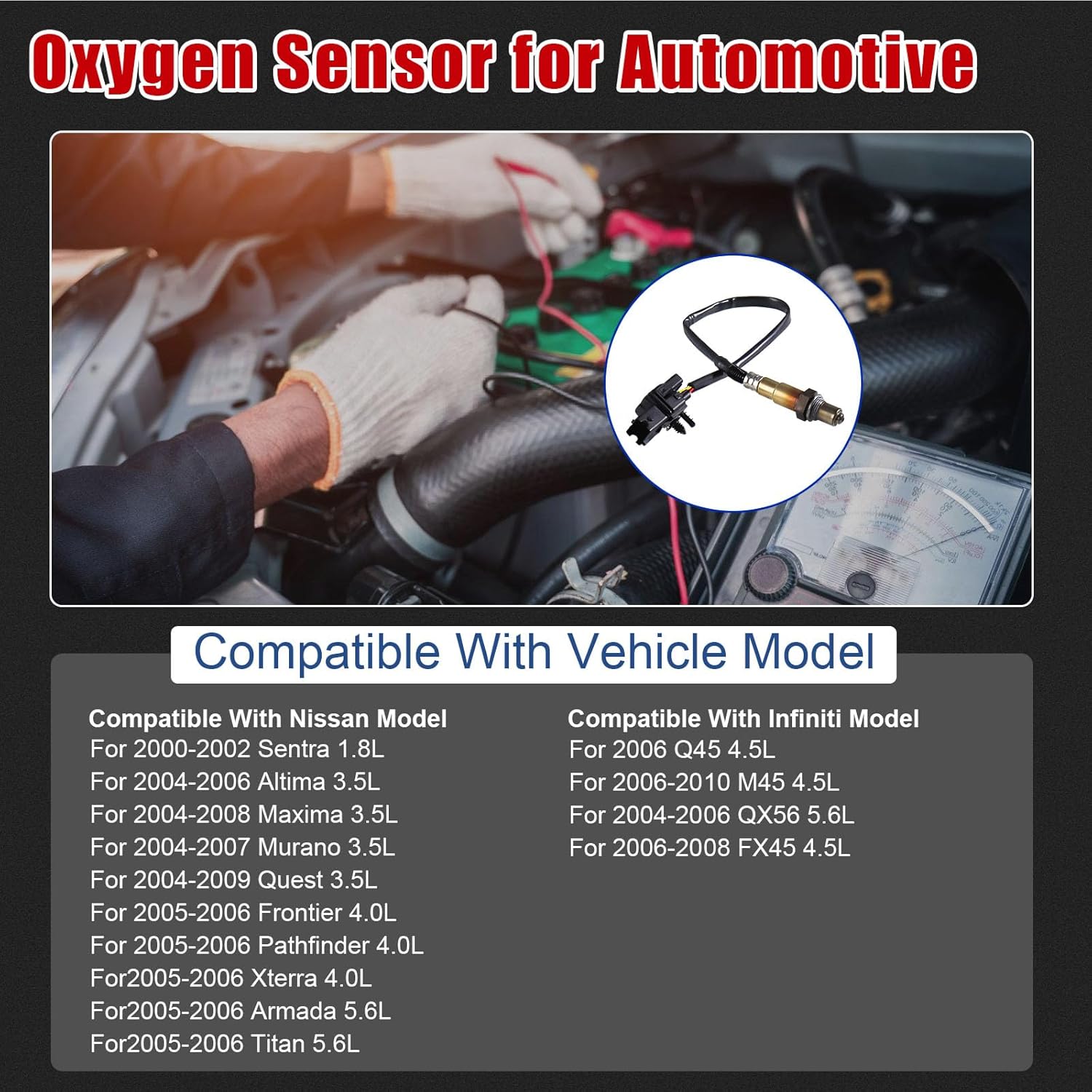 Oxygen Sensor Compatible with Nissan Sentra 00-02 & for Altima 04-06 & for Maxima 04-08 & for Murano 04-07 & for Infiniti M45 06-10 & for QX56 04-06 & for FX45 06-08 Upstream 234-5060