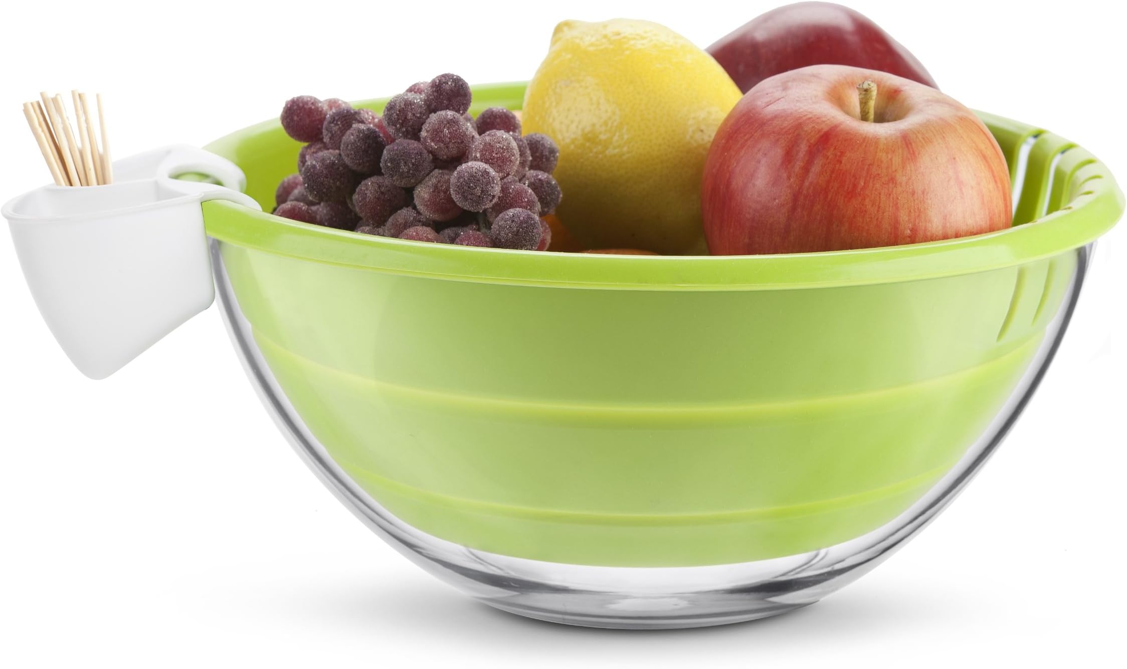 Glass Fruit/Salad Bowl With Silicone Colander & Clip On Holder