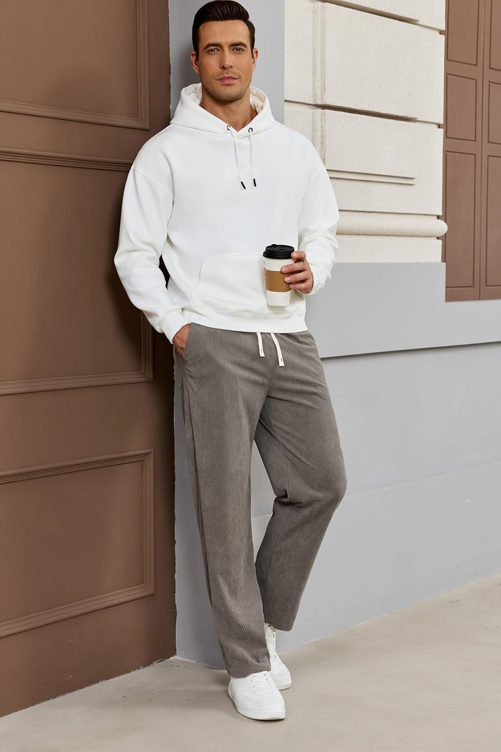 Suwangi Men’s Corduroy Casual Pants Drawstring Elastic Waist Stretch Sweatpants Straight Leg Trouser with Pockets Relaxed Fit - Image 6