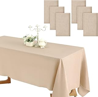 Preboun 6 Pack Wedding Rectangle Linen Tablecloth Bulk 60 x 102 Inch Polyester Faux Linen Tablecloths Washable Burlap Tablecloth for Birthday Farmhouse Dining Table Party (Natural Color)