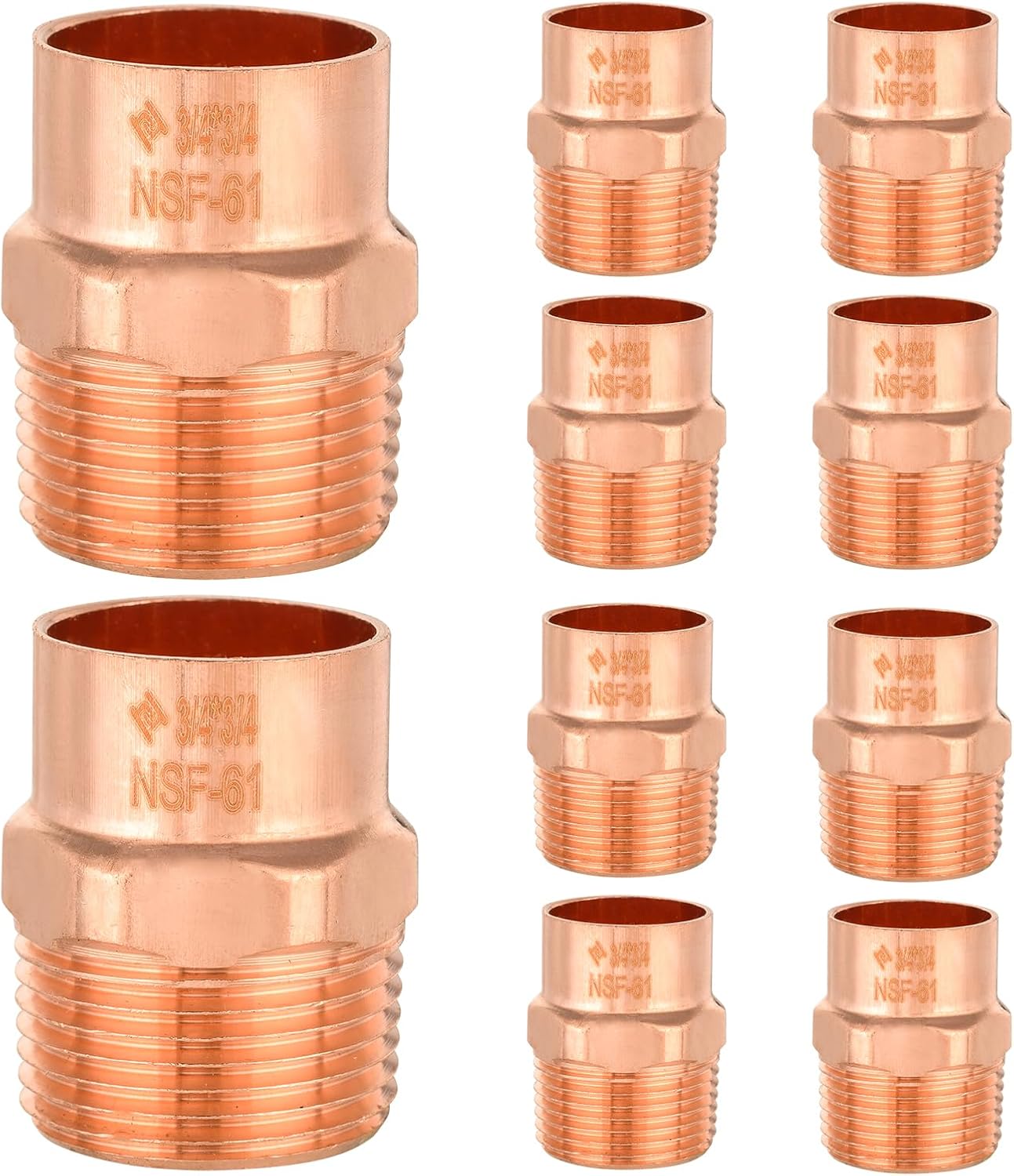 HeSun 10-Pack Copper Fittings, 3/4-Inch Copper Male Adapter, C x MNPT with Sweat Solder Connection