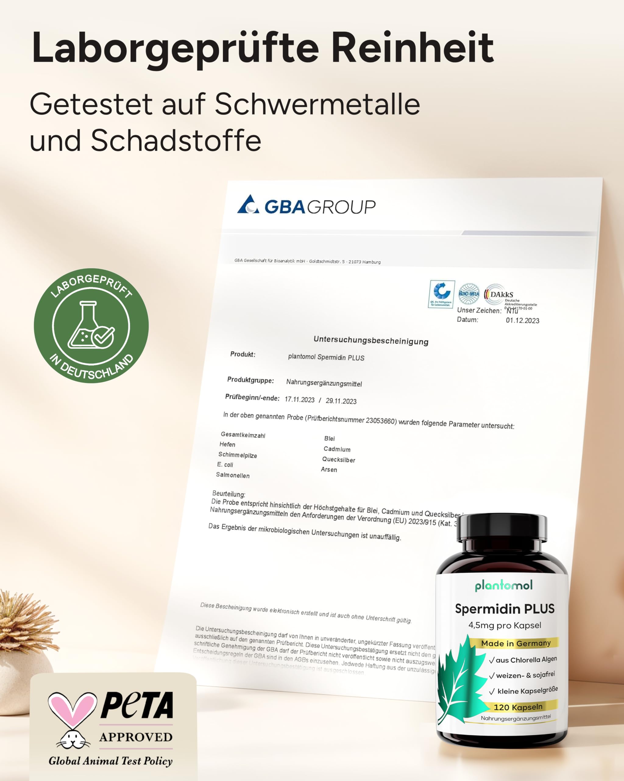 Spermidin Kapseln hochdosiert - 4,5mg Spermidine pro Kapsel - Gehalt durch externes Labor bestätigt - 4 Monatsvorrat - 120 Spermidin PLUS Kapseln