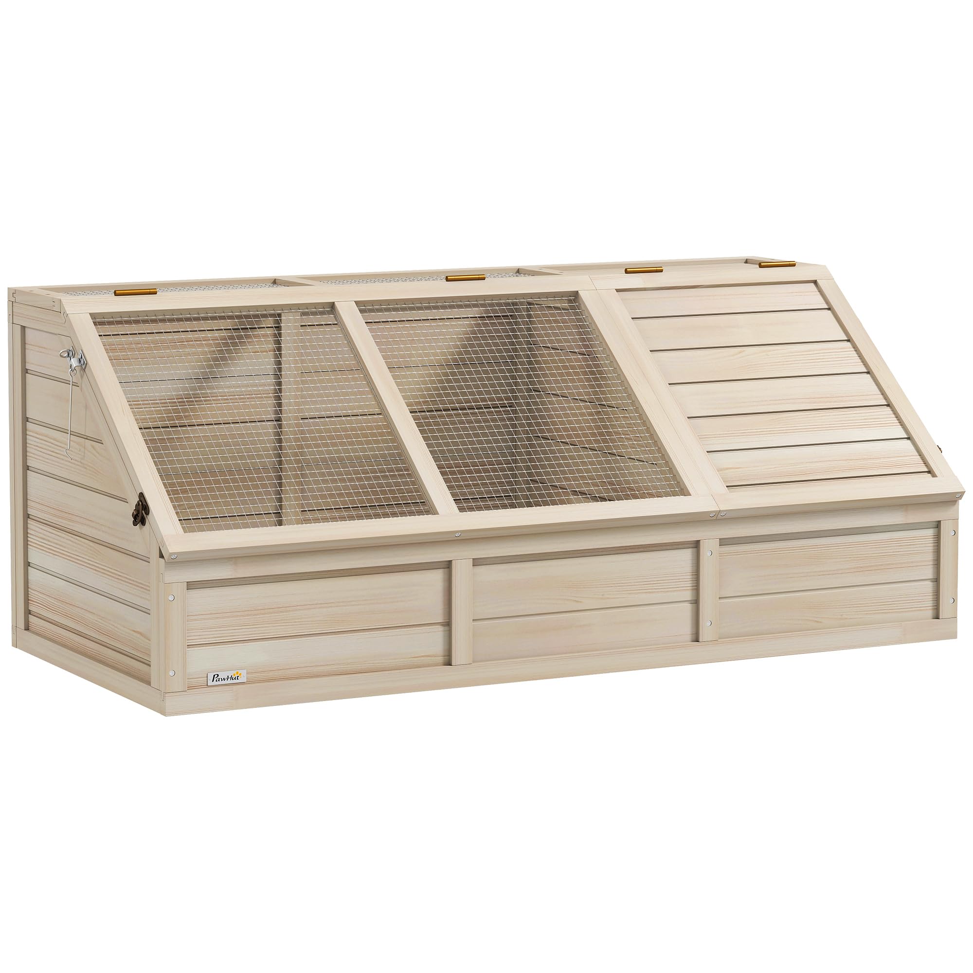 PawHut - Casa de Madera para Tortugas, recinto Exterior para Animales pequeños con Tapa abrable, pestillos y 2 Espacios Separados, sin Fondo, 120 x 55 x 50 cm, Madera Natural