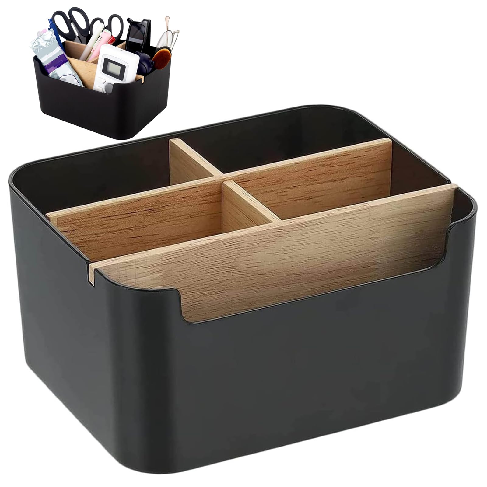 Organizer Da Scrivania Multifunzionale - Scatola Con 5 Scomparti Rimovibili, Nero - Foto 9