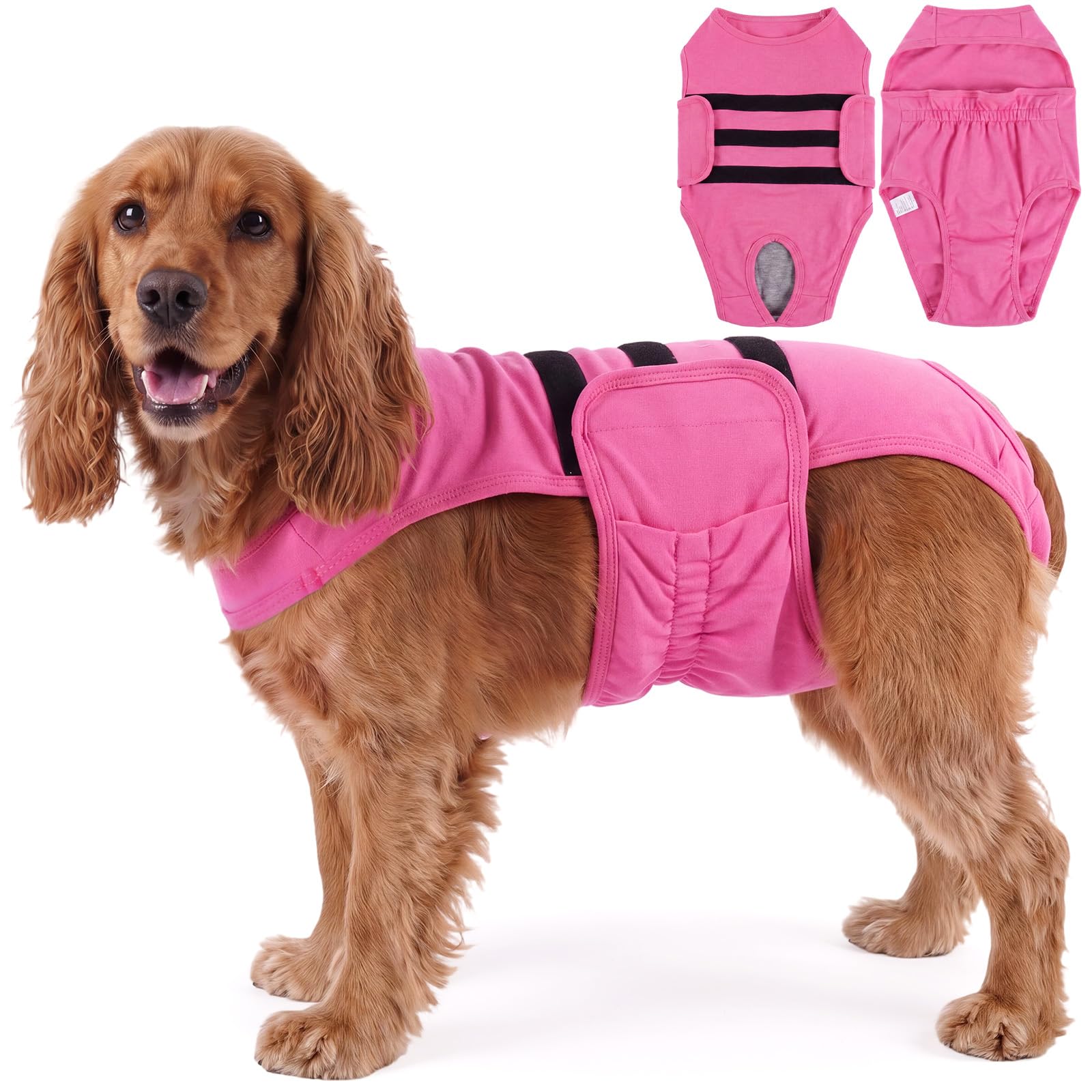 Lelepet Female Dog Diapers with Anti-Slip Suspender, Pink M