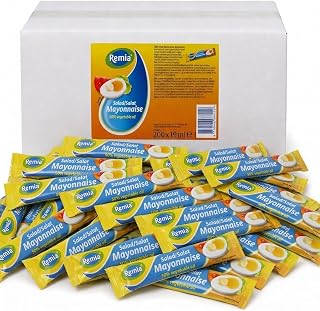 Remia Salad Mayonnaise Packets 200 Count Bulk Box, Authentic Dutch Mayo Since 1925, Large 19ml Single-Serve Salad Mayo Sticks for Restaurants, Cafes, Takeout and Delivery, Reduced-Fat 50% Mayo with Rapeseed Oil and Egg Yolk, Gluten-Free, Imported from the Netherlands (200 x 19ml Sachets)