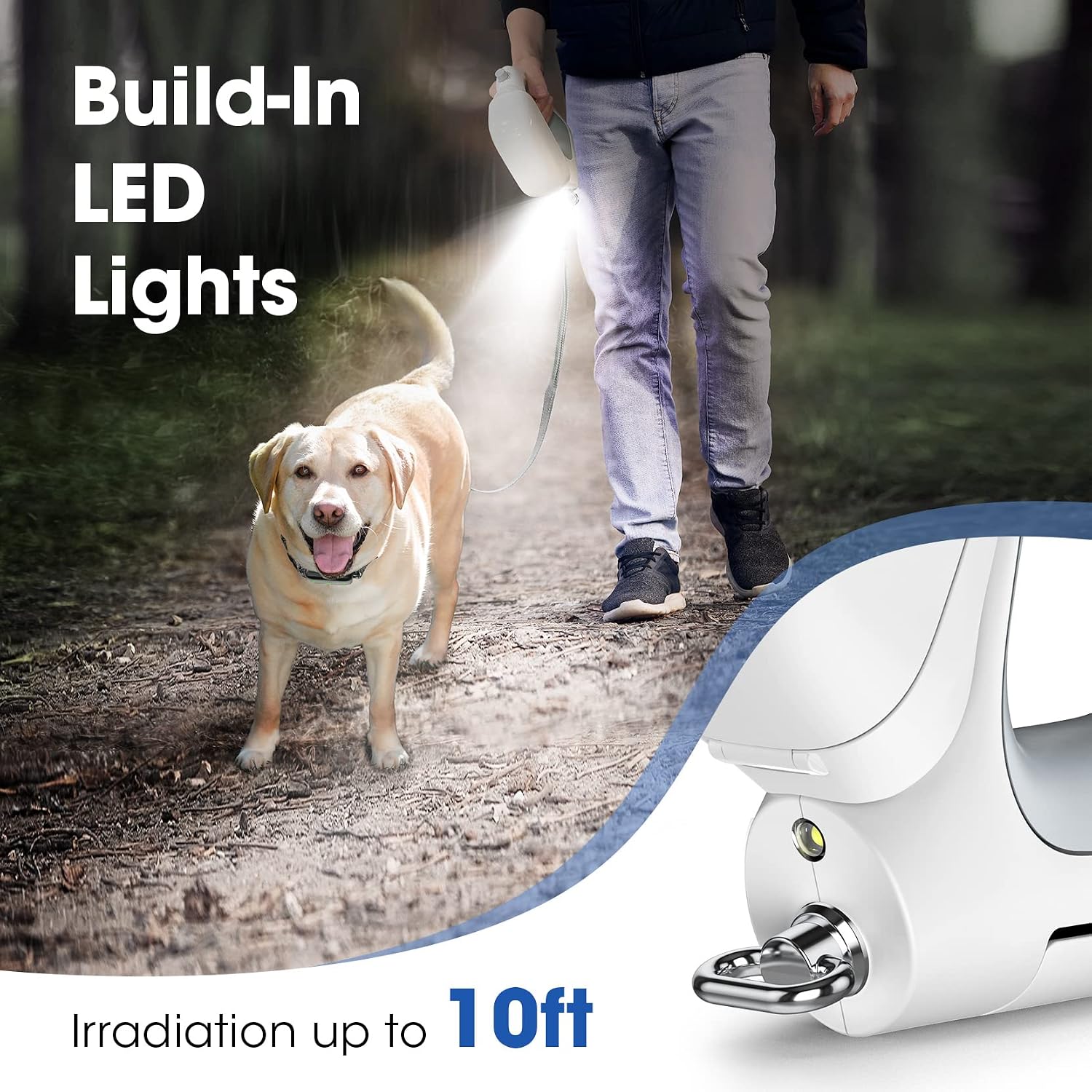 5-in-1 Dog Leash and Training Collar System for Walking & Training-7.4ft for Dogs Up to 220lb,with Detachable Water Tank, Built-in LED, Poop Bag Storage,Rechargeable No Shock Dog Training Collar