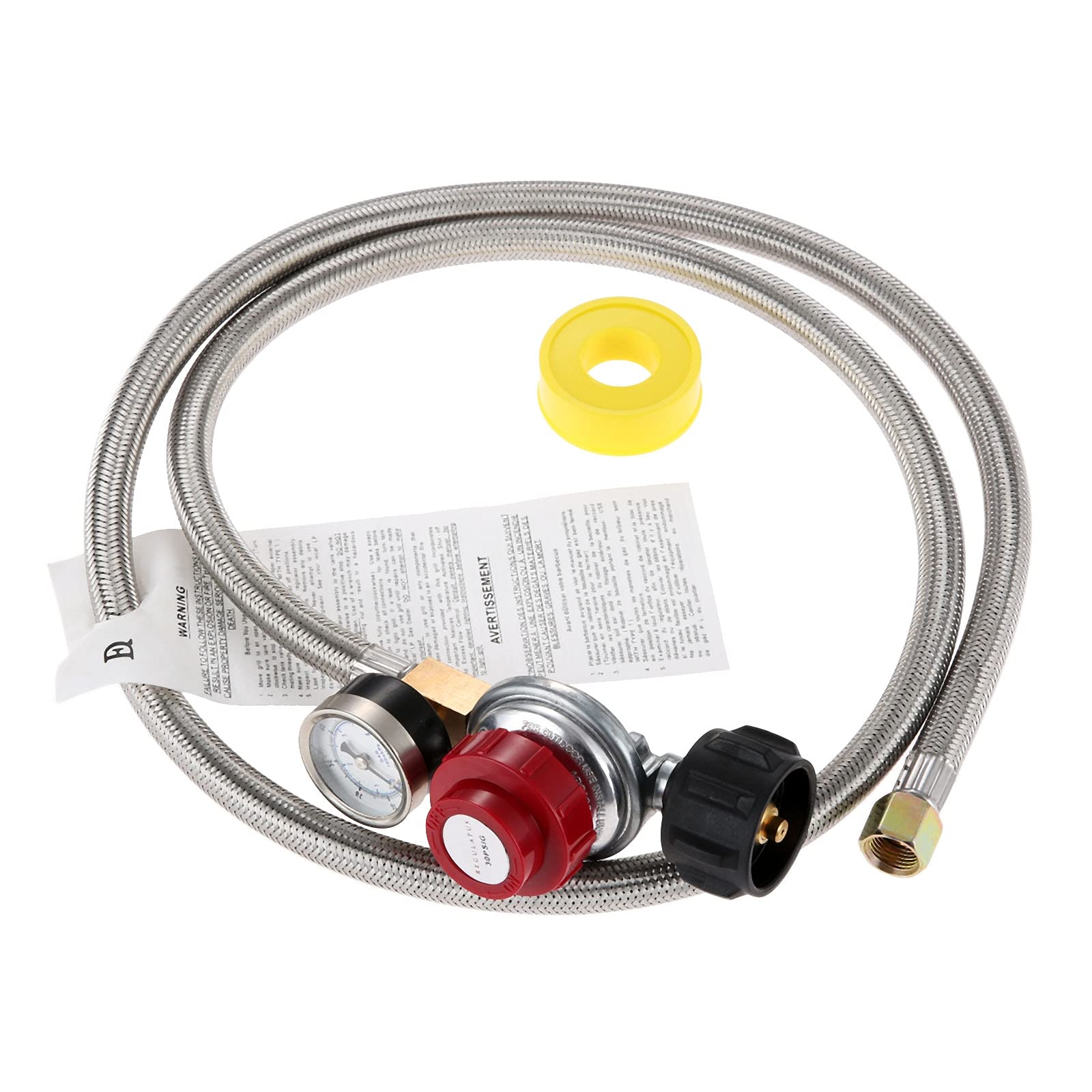 NOBRIM 1pc Propan Tankanzeige 5 Fuß 0-30 Psi Teel Geflochtener Schlauch Gas mit Regler Hochdruckregler Anzeige