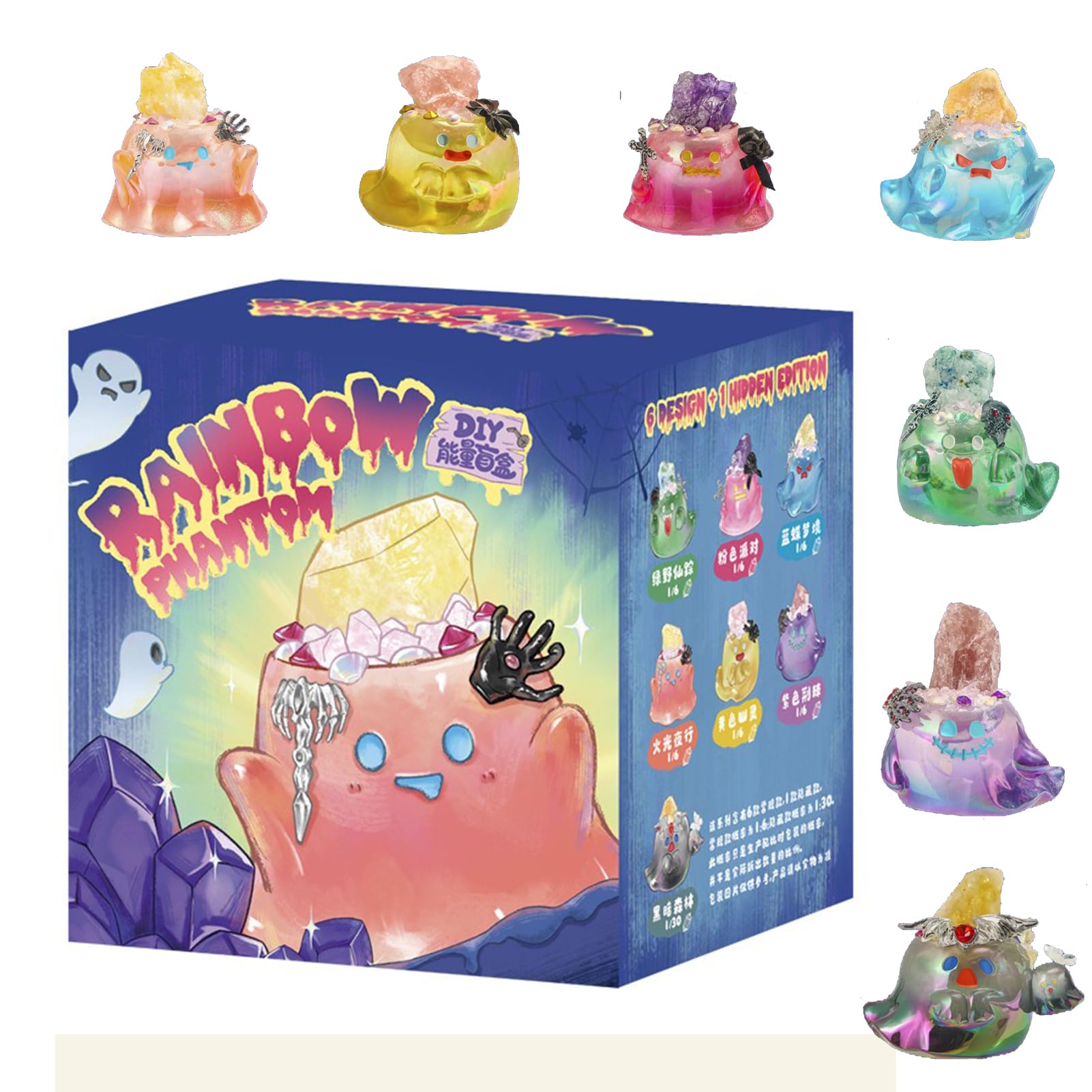 DATOUJL Halloween Crystal Ghost Blind Box, Spooky Cute Resin Ghost Figurine Set (Single)