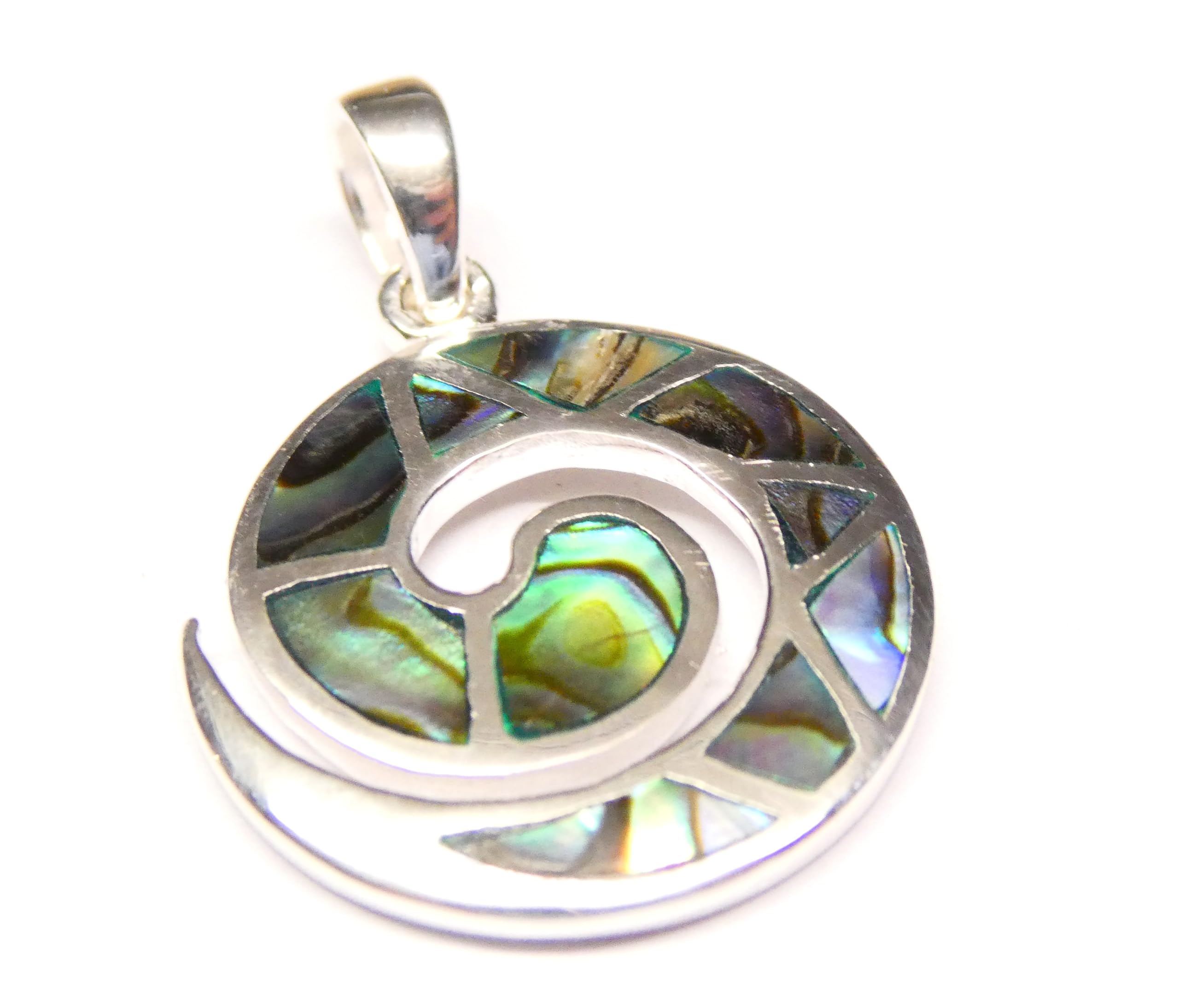 Colgante de plata, colgante de concha de abulón como espiral de plata de ley trabajada, regalo, joyas, mujer, amistad