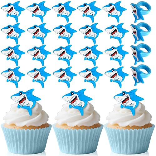 24 PCS Shark Cupcake Toppers Shark Fin Cake Toppers for