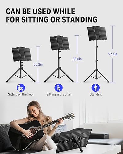 Miniatura 3 de Donner Soporte de partituras con luz, DMS-1 soporte de música portátil de metal, soporte de libro de música de mesa para guitarra, ukelele